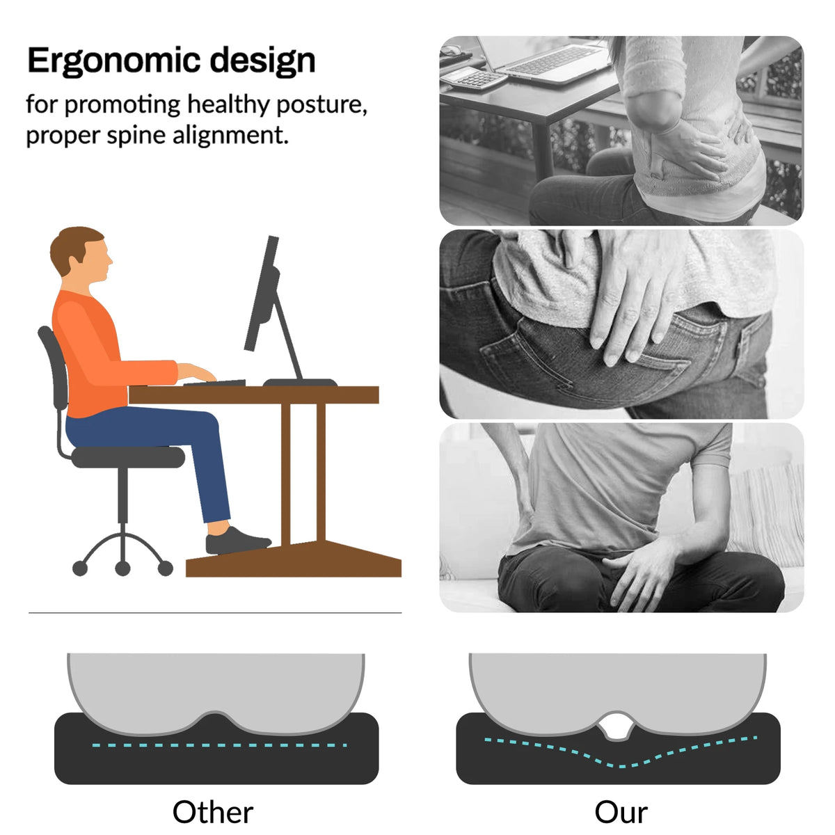 Coussin lombaire Gel Ergonomique Soulage Douleurs Dos